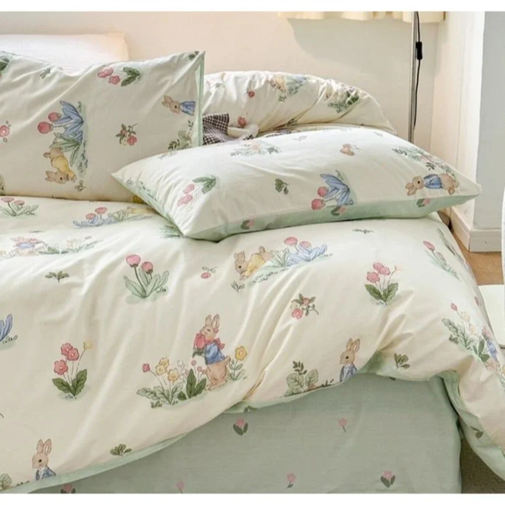 Twin Duvet Cover Set 2pcs Cotton 1 Comforter Cover 1 Pillowcase  Cartoon Bunny